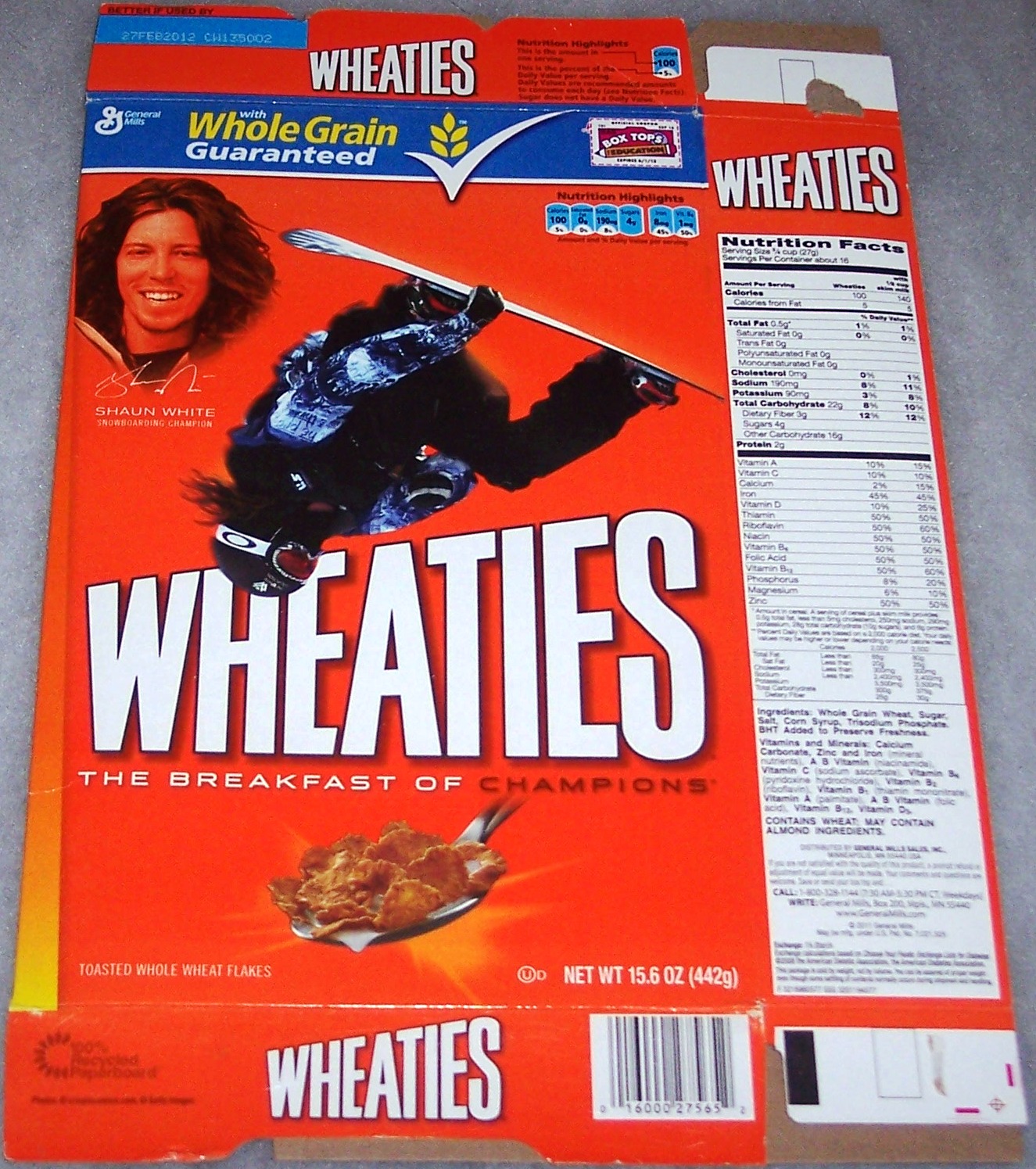 2008 Snowboarding Champion Shaun White Wheaties Cereal Box 15.6 oz EUC